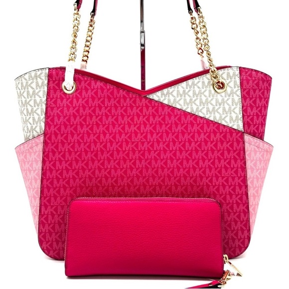 Michael Kors Large X Chain Shoulder Tote Bag & Continental Wallet Electric Pink - Picture 5 of 14